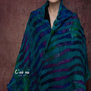 kék csíkos selyemre nemezelt gyapjú stóla esküvőre , alkalomra, Ruha & Divat, Sál, Sapka, Kendő, Sál, , MESKA