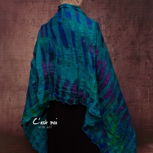 kék csíkos selyemre nemezelt gyapjú stóla esküvőre , alkalomra - ruha & divat - sál, sapka, kendő - sál - Meska.hu