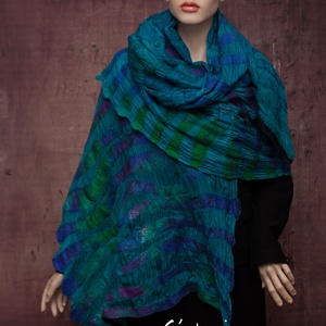 kék csíkos selyemre nemezelt gyapjú stóla esküvőre , alkalomra - ruha & divat - sál, sapka, kendő - sál - Meska.hu