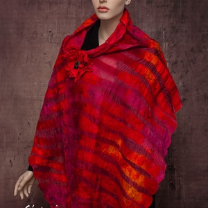 Piros narancs csíkos selyemre nemezelt gyapjú stóla esküvőre , alkalomra - ruha & divat - sál, sapka, kendő - sál - Meska.hu