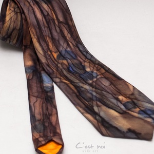 Barna kézzel festett selyem nyakkendő  - ruha & divat - férfi ruha - nyakkendő - Meska.hu
