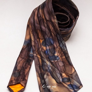 Barna kézzel festett selyem nyakkendő , Ruha & Divat, Férfi ruha, Nyakkendő, Selyemfestés, MESKA