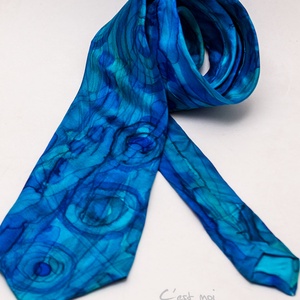 Kék kézzel festett selyem nyakkendő  - ruha & divat - férfi ruha - nyakkendő - Meska.hu