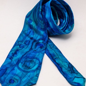 Kék kézzel festett selyem nyakkendő  - ruha & divat - férfi ruha - nyakkendő - Meska.hu