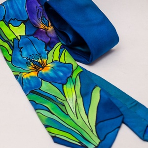 Kék íriszes kézzel festett selyem nyakkendő  - Meska.hu