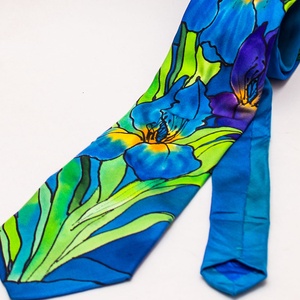 Kék íriszes kézzel festett selyem nyakkendő  - ruha & divat - férfi ruha - nyakkendő - Meska.hu