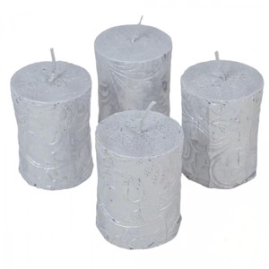 Kontúros indás henger gyertya 55x80 mm - ezüst szett, Kellékek & szerszámok, Dekorációs gyertya, Dekorációs kellékek, , MESKA