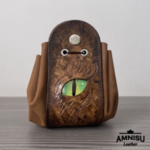 Barna - zöld sárkányszemes bőr 2in1 szütyő és kockatálca - Helena, Játék & Sport, Szerepjáték, , MESKA