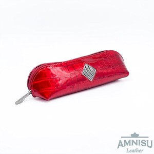 Meggy piros lakk krokkómintás rombusz swarovski köves bőr neszeszer / tolltartó K5023 - táska & tok - neszesszer - Meska.hu