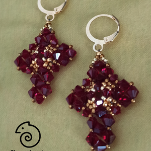 Dark Garnet Cross gótikus kereszt fülbevaló - ékszer - fülbevaló - lógó fülbevaló - Meska.hu