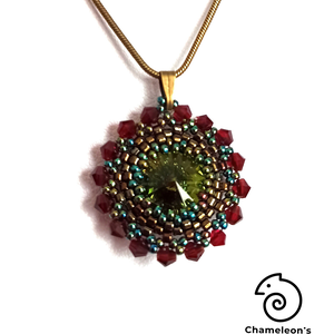 Dark Olive and Red Mandala fülbevaló és nyaklánc - ékszer - ékszerszett - Meska.hu
