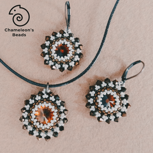 Caramel Café Mandala fülbevaló és nyaklánc, Ékszer, Ékszerszett, Ékszerkészítés, Gyöngyfűzés, gyöngyhímzés, MESKA