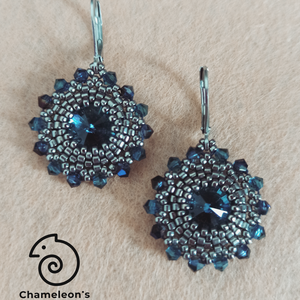 Denim Blue and Steel Mandala fülbevaló - Meska.hu