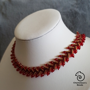 Dark Red and Bronze Elegance nyaklánc, Ékszer, Nyaklánc, Gyöngyös nyaklánc, Ékszerkészítés, Gyöngyfűzés, gyöngyhímzés, MESKA
