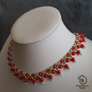 Cherry Red Elegance nyaklánc, Ékszer, Nyaklánc, Gyöngyös nyaklánc, Ékszerkészítés, Gyöngyfűzés, gyöngyhímzés, MESKA