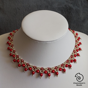 Cherry Red Elegance nyaklánc - ékszer - nyaklánc - gyöngyös nyaklánc - Meska.hu