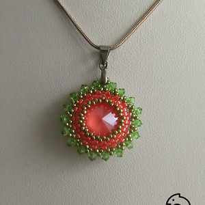 Coral and Light Green Mandala fülbevaló és nyaklánc - ékszer - ékszerszett - Meska.hu