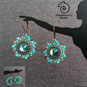 Turquoise 2 Mandala fülbevaló, Ékszer, Fülbevaló, Lógós kerek fülbevaló, Ékszerkészítés, Gyöngyfűzés, gyöngyhímzés, MESKA