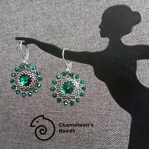 Steel Emerald Mandala fülbevaló - ékszer - fülbevaló - lógós kerek fülbevaló - Meska.hu