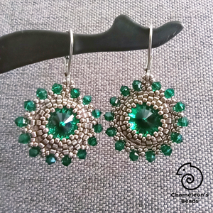 Steel Emerald Mandala fülbevaló - ékszer - fülbevaló - lógós kerek fülbevaló - Meska.hu