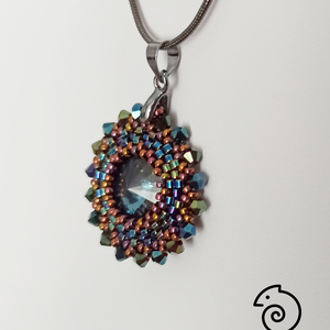 Dark Blue and Olive Mandala fülbevaló és nyaklánc - ékszer - ékszerszett - Meska.hu