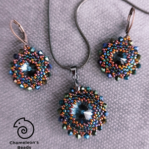 Dark Blue and Olive Mandala fülbevaló és nyaklánc - ékszer - ékszerszett - Meska.hu
