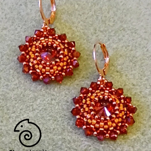 Gold and Garnet Mandala fülbevaló - ékszer - fülbevaló - lógós kerek fülbevaló - Meska.hu