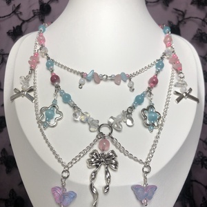 Rózsaszín, kék nyaklánc, Ékszer, Nyaklánc, Gyöngyös nyaklánc, Ékszerkészítés, MESKA