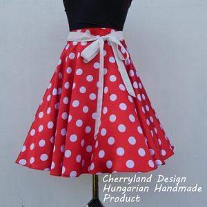 Cherryland Design Minnie Rockabilly  piros alapon fehér pöttyös szoknya /Tüll Alsószoknyával - ruha & divat - női ruha - szoknya - Meska.hu