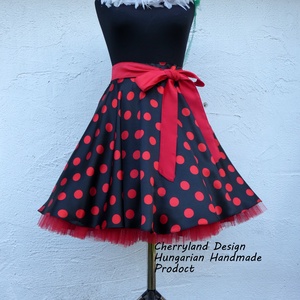 Cherryland Design Fonák Katica fekete alapon piros pöttyös  rockabilly szoknya., Ruha & Divat, Női ruha, Szoknya, Varrás, Meska