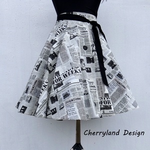 Cherryland Design Újságmintás  rockabilly stílusú szoknya  - ruha & divat - női ruha - szoknya - Meska.hu