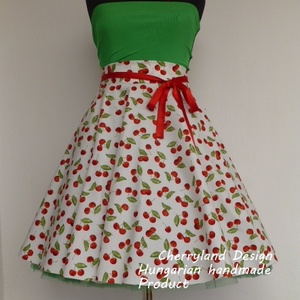 Cherryland Design Fehér Cseresznyés szoknya ., Ruha & Divat, Női ruha, Szoknya, Varrás, Meska