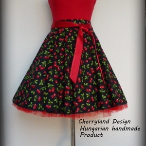 Cherryland Design Fekete Cseresznyés Rockabilly stílusú  szoknya - ruha & divat - női ruha - szoknya - Meska.hu