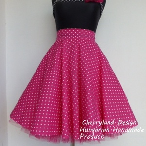 Cherryland Design Pink-Fehér pöttyös rockabilly stílusú szoknya  - ruha & divat - női ruha - szoknya - Meska.hu