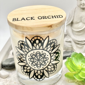 Black Orchid parfüm illatú gyertya mandalával díszített üvegben - otthon & lakás - gyertya, illat, aroma - gyertya - Meska.hu