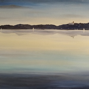 Tihany öszi látképe a Balatonnál Paloznakról - olaj tájkép 80x40cm - művészet - festmény - olajfestmény - Meska.hu