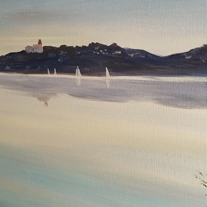 Tihany öszi látképe a Balatonnál Paloznakról - olaj tájkép 80x40cm - művészet - festmény - olajfestmény - Meska.hu