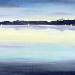 Tihany öszi látképe a Balatonnál Paloznakról - olaj tájkép 80x40cm - művészet - festmény - olajfestmény - Meska.hu