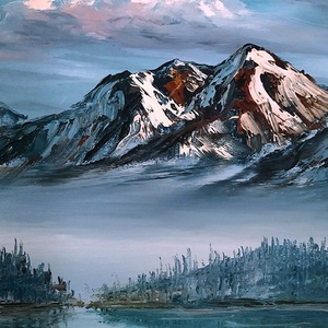 Norvég hegyek tavasszal - olaj tájkép 80x40cm  - művészet - festmény - olajfestmény - Meska.hu