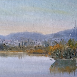 Csopaki naplemente szeptemberben - olaj tájkép 70x50cm - művészet - festmény - olajfestmény - Meska.hu