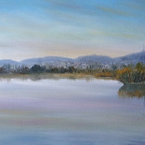 Csopaki naplemente szeptemberben - olaj tájkép 70x50cm - művészet - festmény - olajfestmény - Meska.hu
