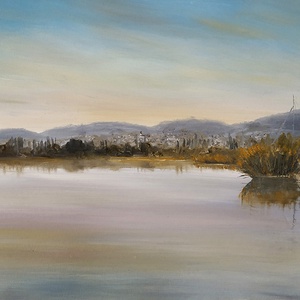 Csopaki naplemente szeptemberben - olaj tájkép 70x50cm - művészet - festmény - olajfestmény - Meska.hu