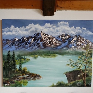 Képzeletbeli Alpesi hegyi tó - olaj tájkép 80x60cm - művészet - festmény - olajfestmény - Meska.hu