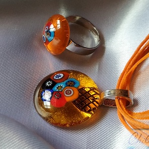 Gyöngyök a mézben! - muránói gyöngyös ékszerszett- Millefiori medál és állítható gyűrű - ékszer - ékszerszett - Meska.hu