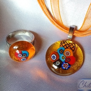 Gyöngyök a mézben! - muránói gyöngyös ékszerszett- Millefiori medál és állítható gyűrű - ékszer - ékszerszett - Meska.hu