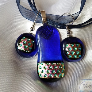 Királykék karácsonyfadíszek - átlátszó ékszerüveg medál és lógós fülbevaló - ékszer - ékszerszett - Meska.hu