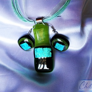 Alpesi táj tengerszemmel - üvegékszer medál és fülbevaló szett  - Meska.hu