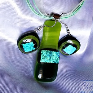 Alpesi táj tengerszemmel - üvegékszer medál és fülbevaló szett  - ékszer - ékszerszett - Meska.hu