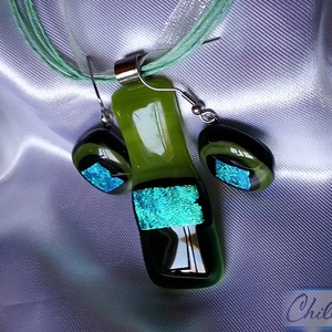 Alpesi táj tengerszemmel - üvegékszer medál és fülbevaló szett  - ékszer - ékszerszett - Meska.hu