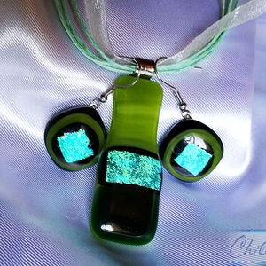 Alpesi táj tengerszemmel - üvegékszer medál és fülbevaló szett  - ékszer - ékszerszett - Meska.hu